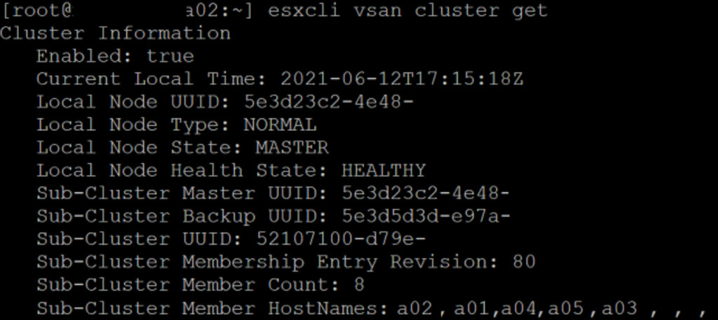 esxcli-vsan-cluster-get