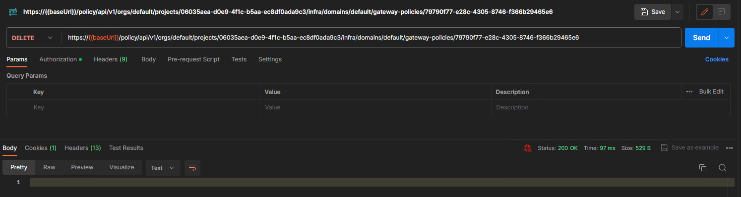 Postman DELETE Gateway Policy