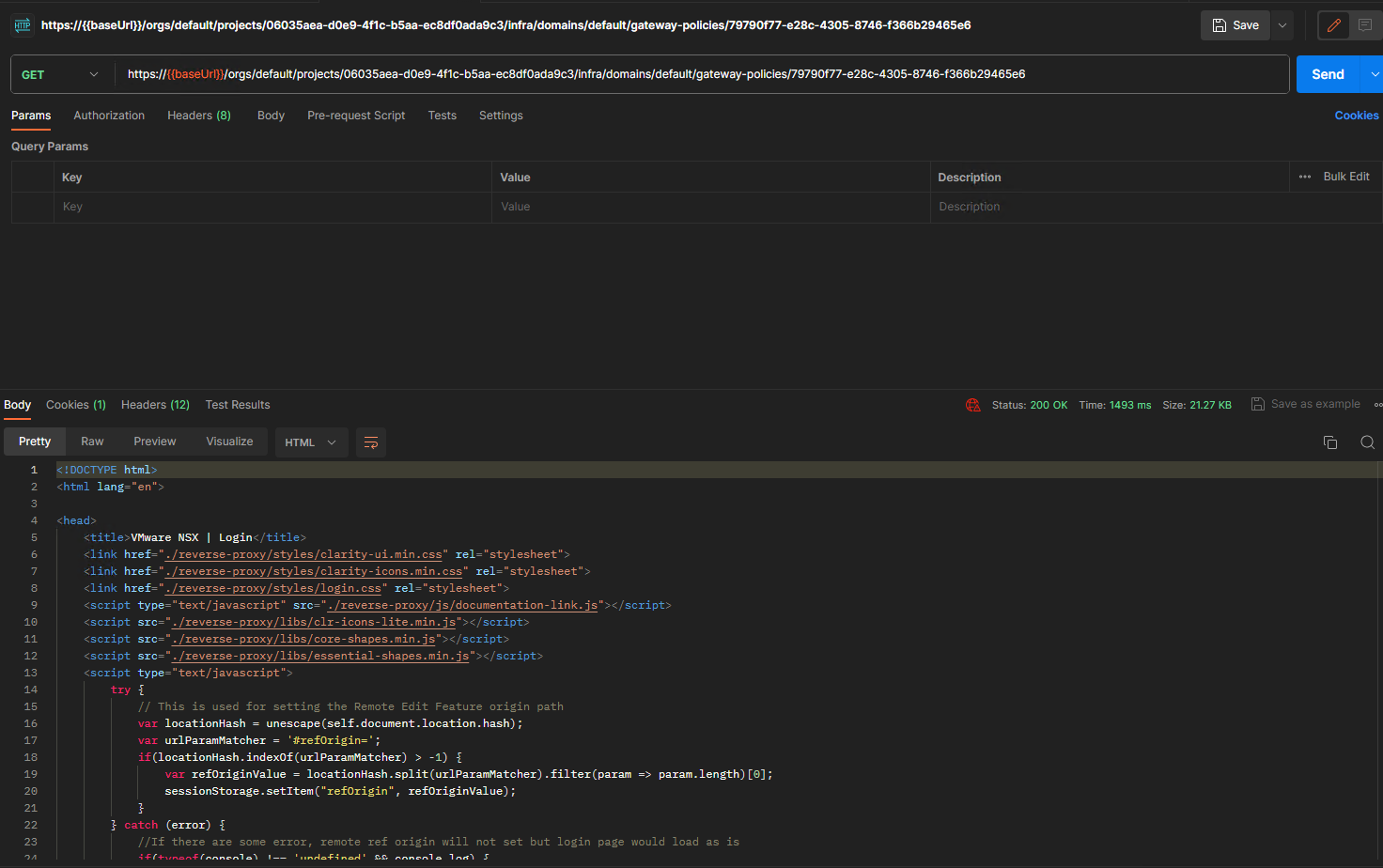 Postman get gateway policies