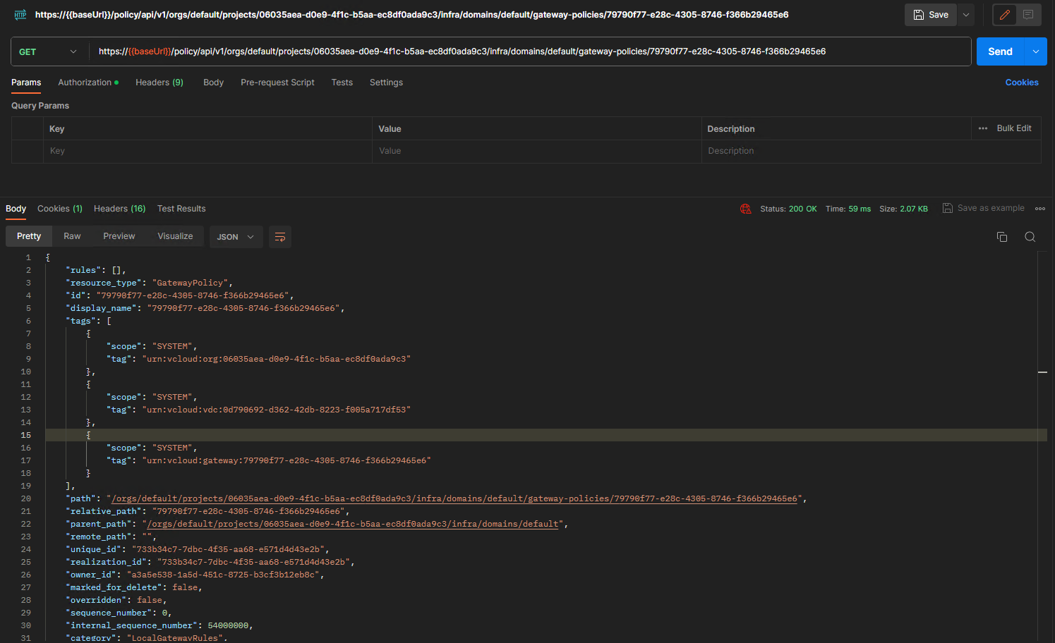 Postman get gateway policies